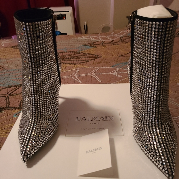 Silver Rhinestone Balmain Ankle Boot - Picture 2 of 4